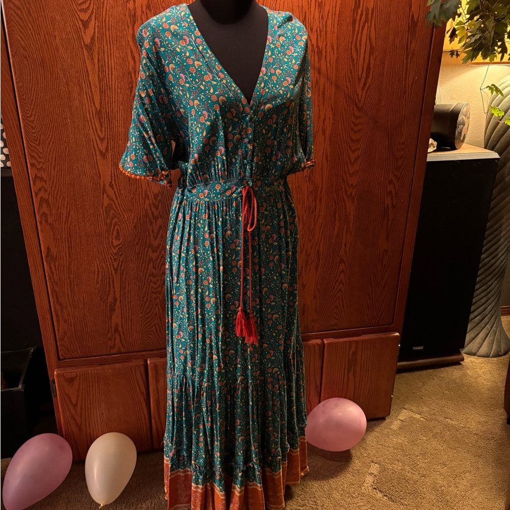 Floral Teal Dress with Orange Accents
